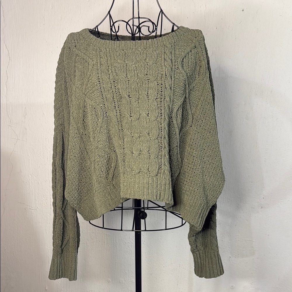 XL Arizona Jean Co Olive Cable Knit Cropped Sweater